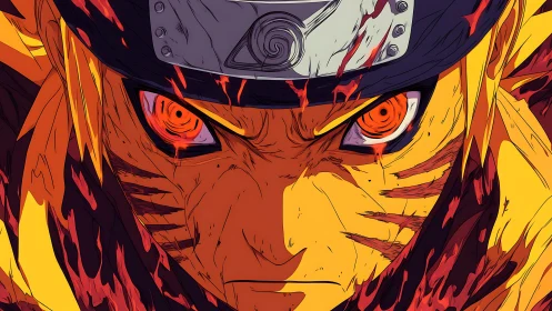 Fiery ninja gaze glowing with fierce determination and heart.