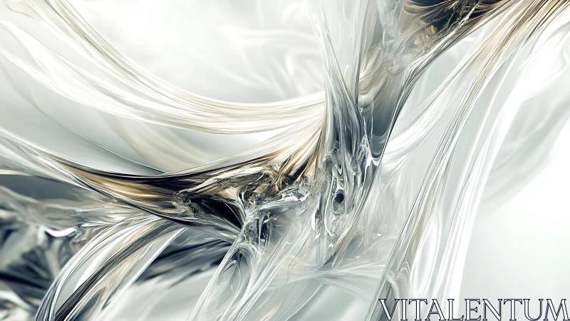 Futuristic metallic abstract art with flowing glass-like forms.