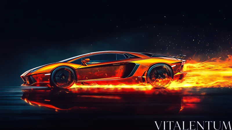 Flame-trailing hypercar in high-speed lateral motion study.