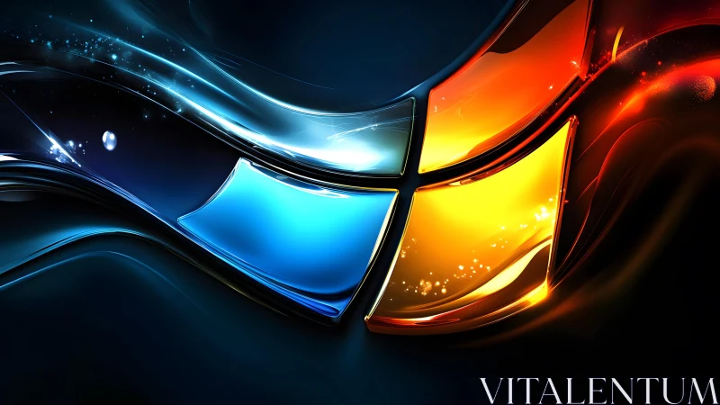 Abstract Digital Windows Logo with Blue and Orange Light Effects.