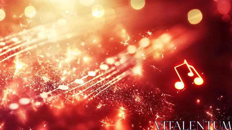 Glowing music notes dance through warm sparkling light