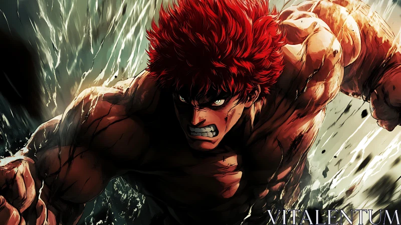 Furious red‑haired warrior charges forward through chaos