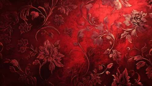 Crimson brocade garden with glowing metallic florals.