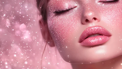 Glitter kissed portrait glows softly in dreamy pink light