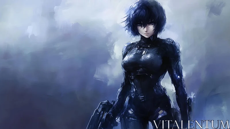 Midnight cyber operative stalks the misted digital frontier.