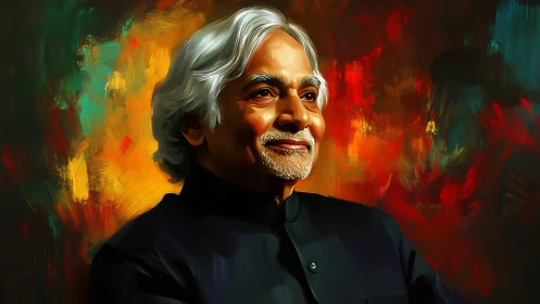 Elder dreamer glows against swirling crimson dusk canvas.