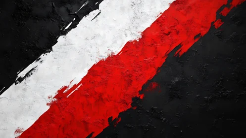 Diagonal red, white and black paint strokes energize dark wall