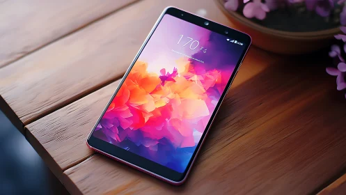 Modern Smartphone Display with Polychromatic Geometric Wallpaper.