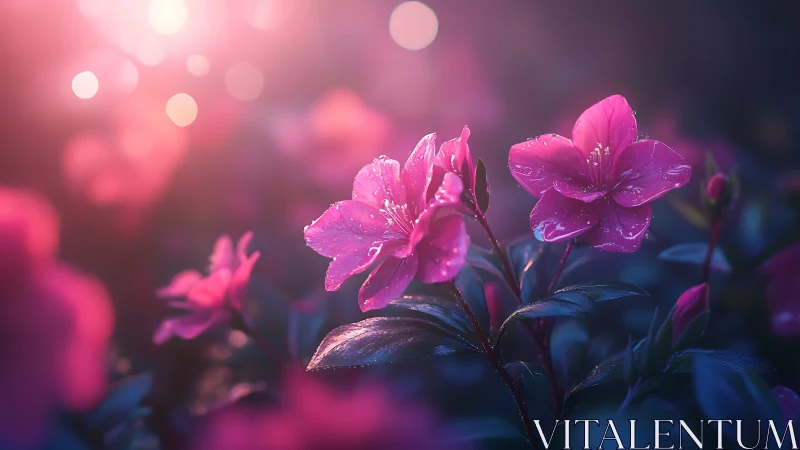 Pink flowers in soft focus with bokeh background.