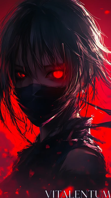 Fierce masked warrior meets blazing red light with calm focus