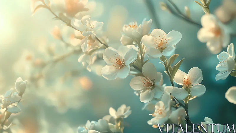 White Blossoms on Branches in Soft Focus.