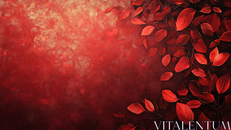 Diagonal cluster of red foliage over textured crimson gradient