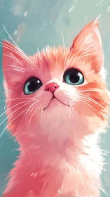 Pink cat portrait with turquoise background.