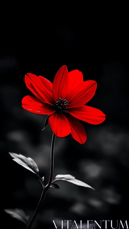 Single red flower sharply isolated on dark background