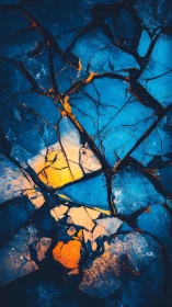 Cracked blue ice glows with molten gold fissures.