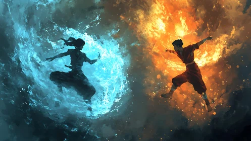 Elemental duel in dynamic digital painting composition.