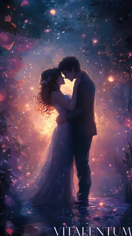 Ethereal Embrace: Digital Romance in Golden Light