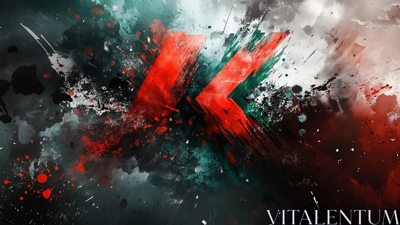 Bold red letter K bursting through smoky color storms.