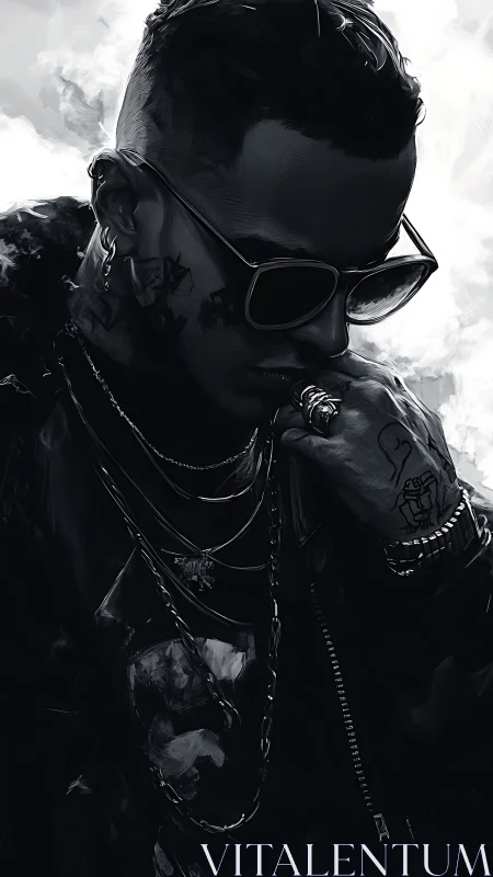 Monochrome portrait isolates high-contrast textures and jewelry detail