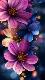 Vibrant Cosmos Blossoms with Golden Centers.