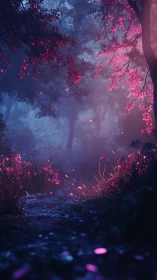 Neon Blossoms Pierce the Foggy Night.