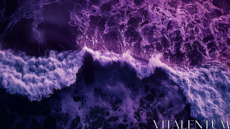 Violet surf colliding over deep shadowed ocean swells.