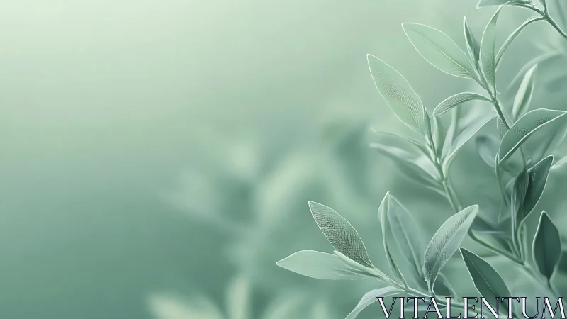 Rendered green foliage occupies right side against blurred field