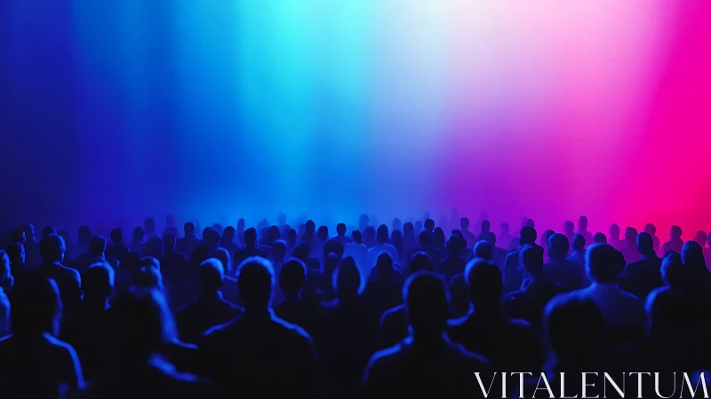 Silhouetted audience under bicolor gradient stage lighting design.
