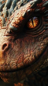 Gentle dragon close up with glowing amber eye and warm scales.