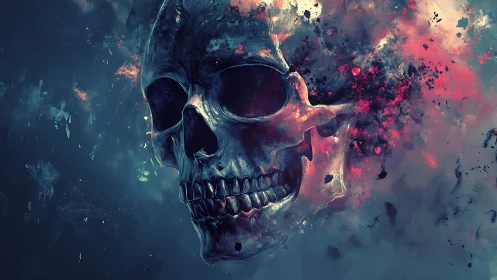 Cranial structure dissolves into high‑energy pigment explosions