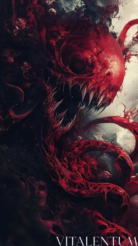 Digital painting of monstrous crimson void entity in motion.