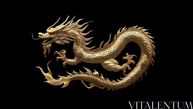 Gold-rendered Chinese dragon coils on uniform black field