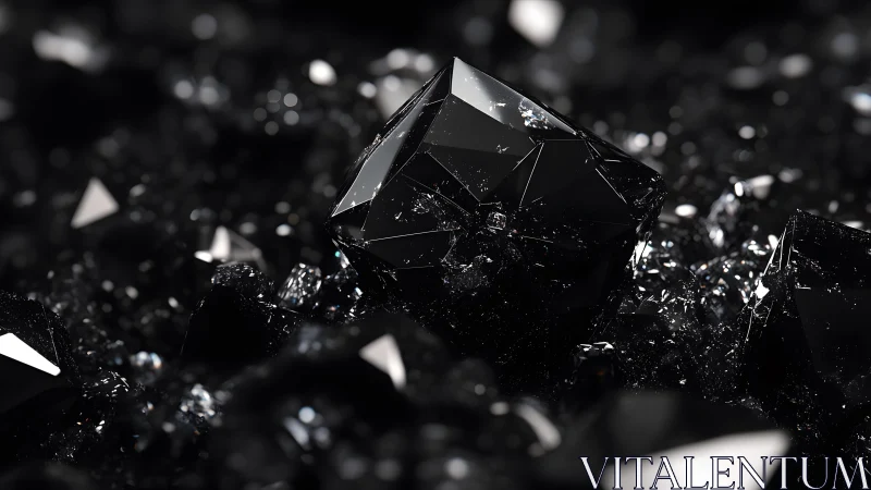 Shiny Black Diamond Cluster in Dramatic Dark Abstract Style.