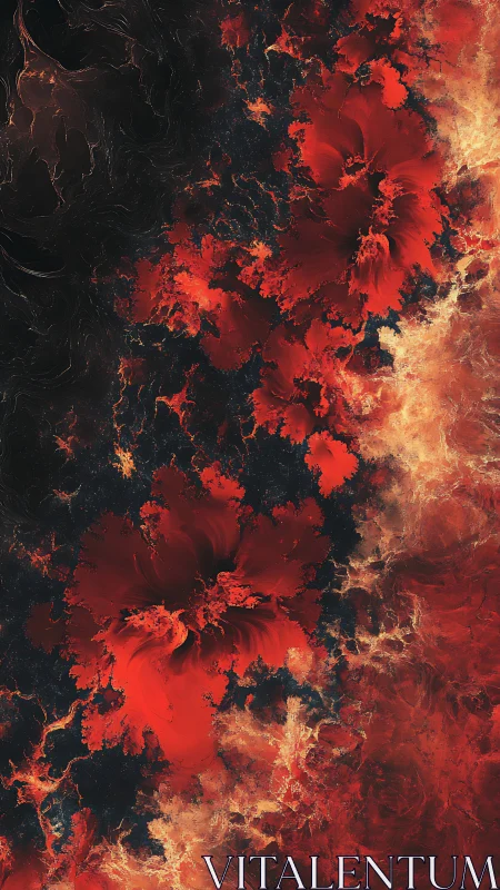 Fractal floral plasma field with turbulent red convection forms.