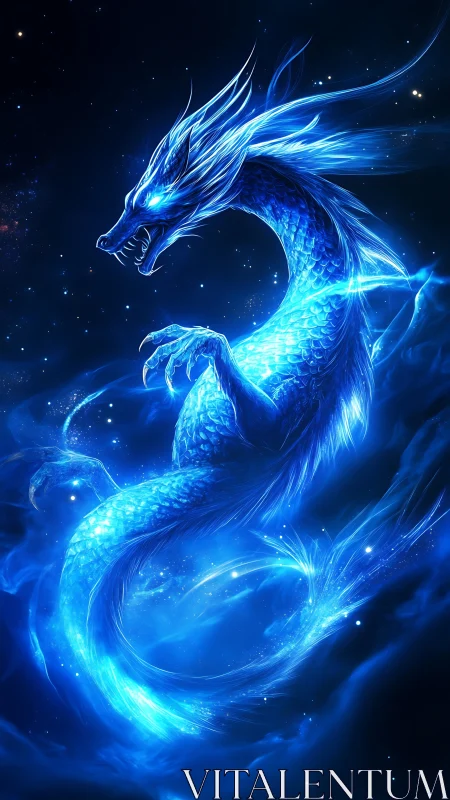 Luminous cosmic dragon coils through a radiant starfield sky.