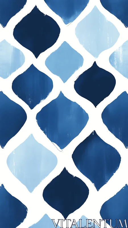 Midnight and tide-blue lozenges drift in rhythmic rows