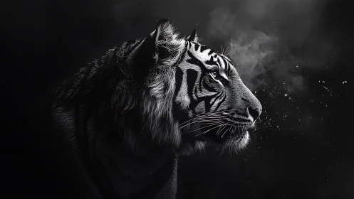 Nocturnal tiger haloed in smoke and silvered moonlight.