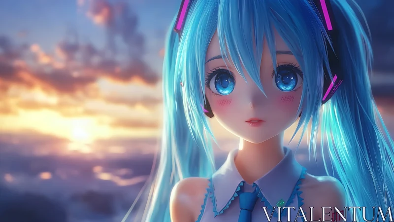 Skylit cyber songstress drinks in a pastel digital dawn