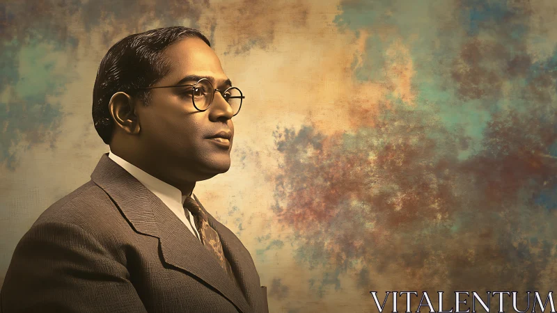 Side profile portrait of suited man against textured backdrop