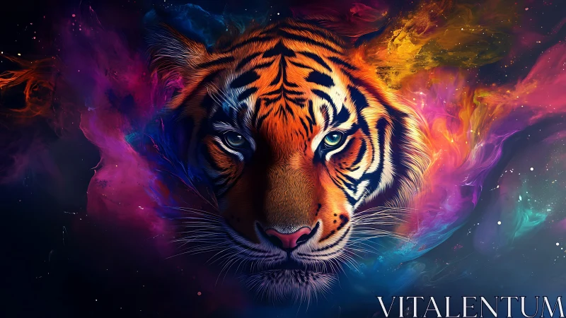 Nebula-eyed tiger drifting through prismatic starlight.