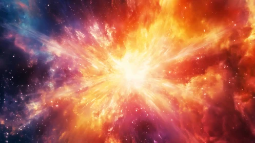 Cosmic nebula explosion radiates intense multicolored stellar light