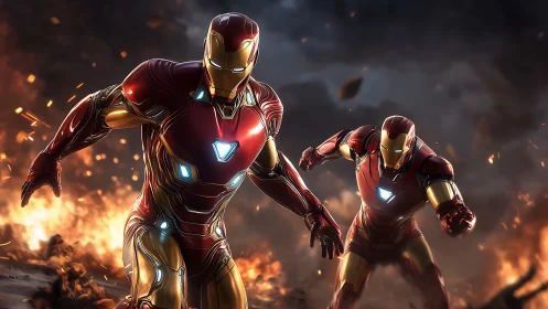 Armored heroes advance through explosive battlefield environment