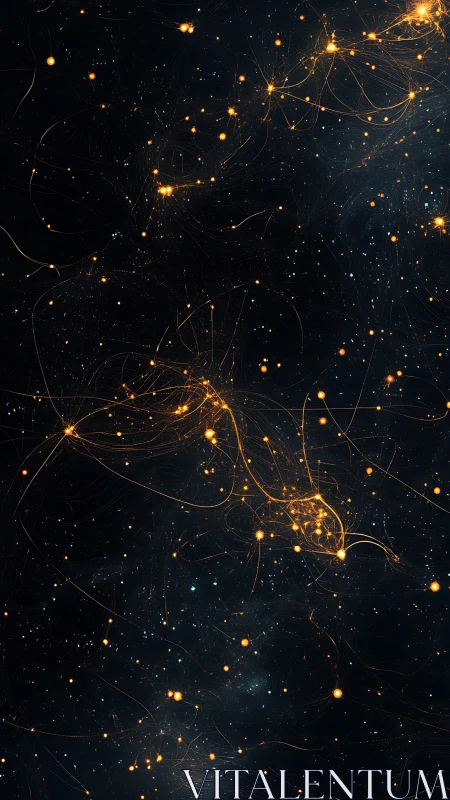 Galactic particle streams with glowing neural star clusters.