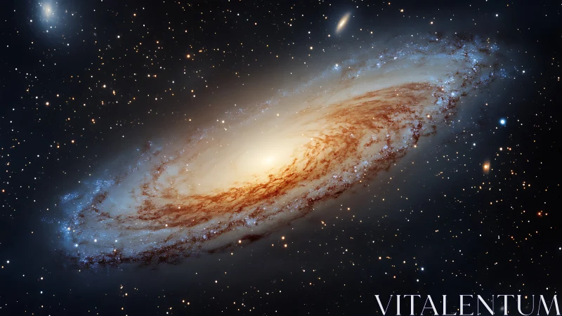 Spiral galaxy arcs through dense starfield in deep space