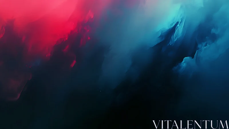 Crimson storm collides with midnight teal nebula veil.