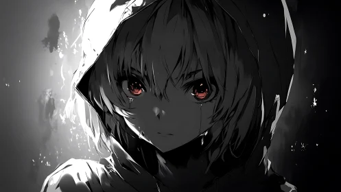 Crimson eyes carve a quiet rebellion from liquid shadow