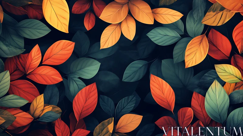 Autumn foliage floats over deep teal background space.