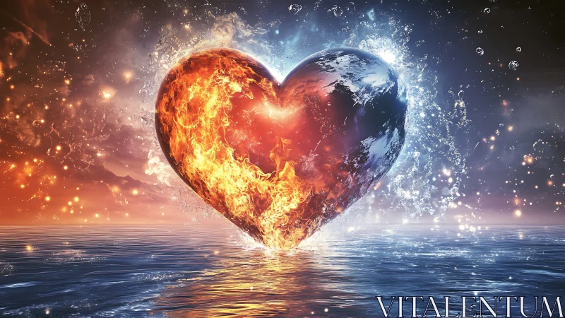 Fire and Ice Heart Collision in Water.