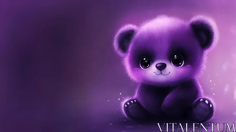 Purple cartoon panda sits on glowing violet background