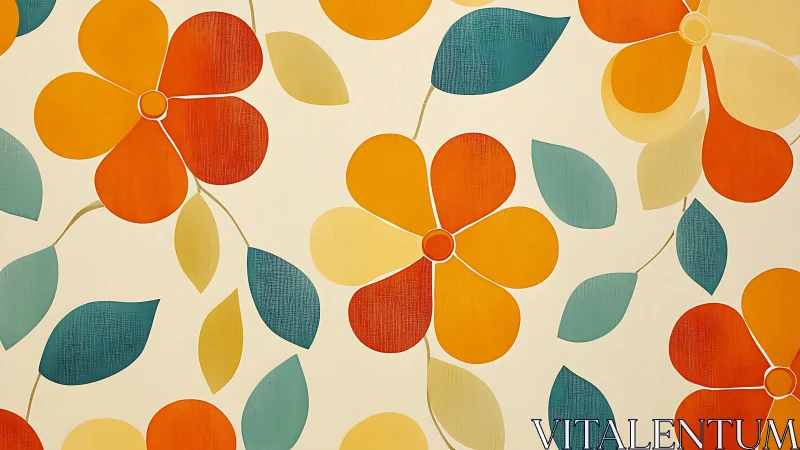 Stylized orange and yellow floral pattern fills light canvas